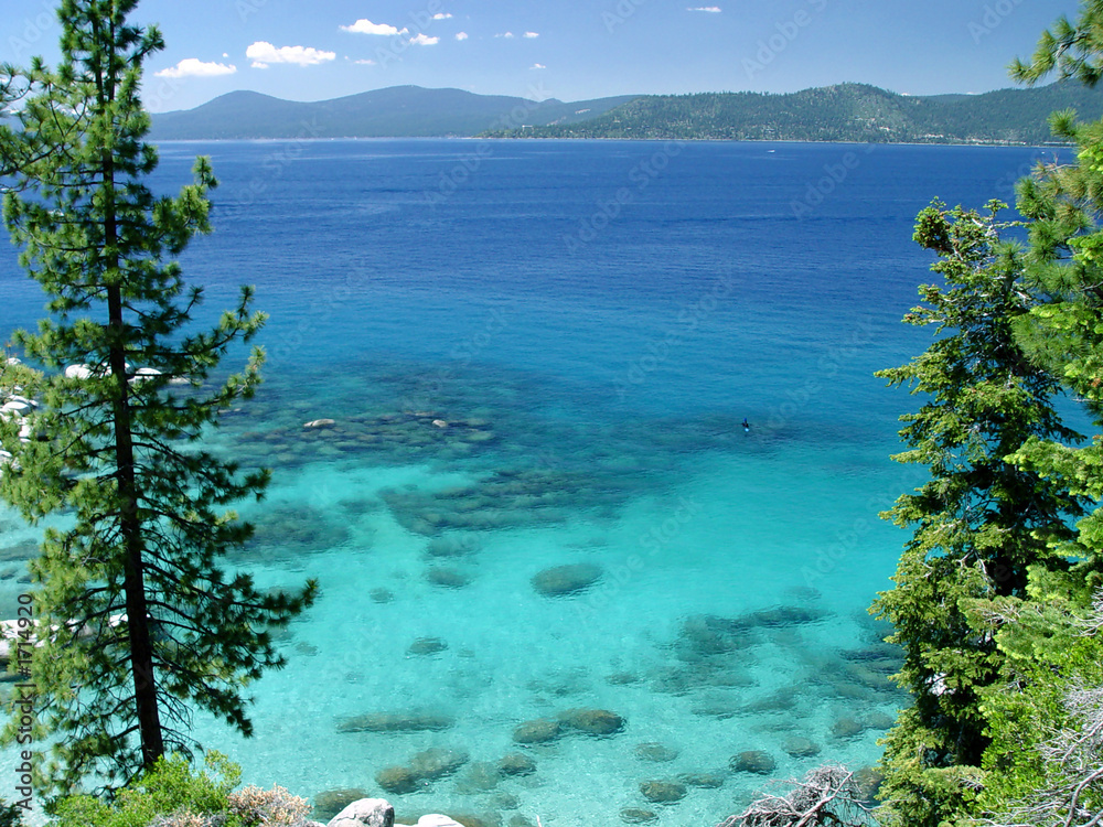 清澈透明的浅水，太浩湖海滩