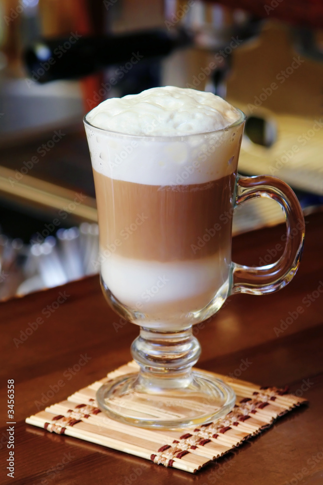 hot chocolate with milk cream in cafe