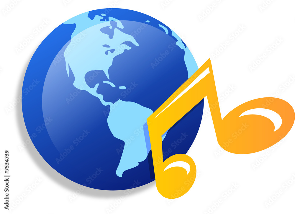 musical note with globe