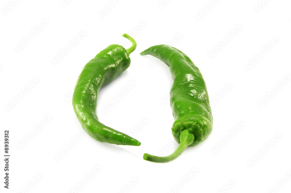 two green chili pepper isolated