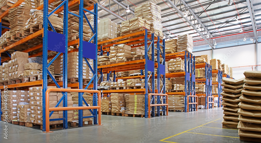 warehouse with multilayer racks in a factory