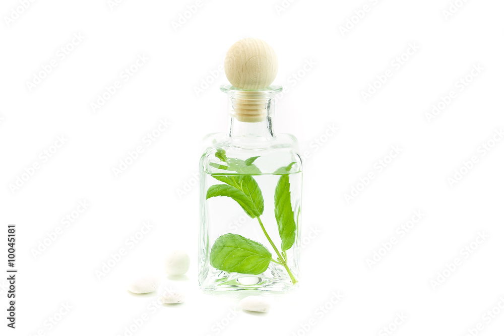 Jar with fresh leaves (SPA concept)