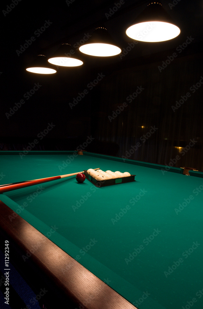 Billiard set on green table