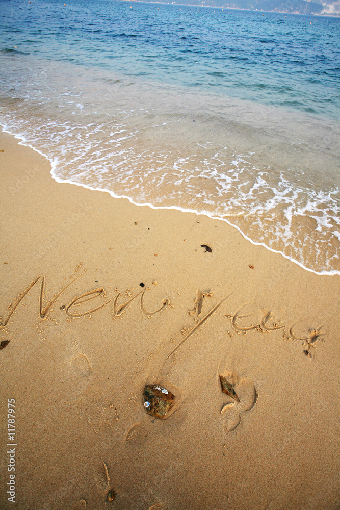 海浪海滩新年快乐