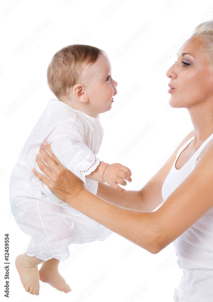 Smiling women with her little child