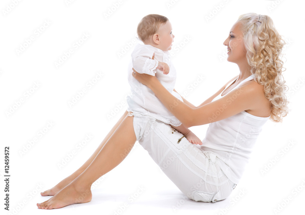 Smiling women with her little child