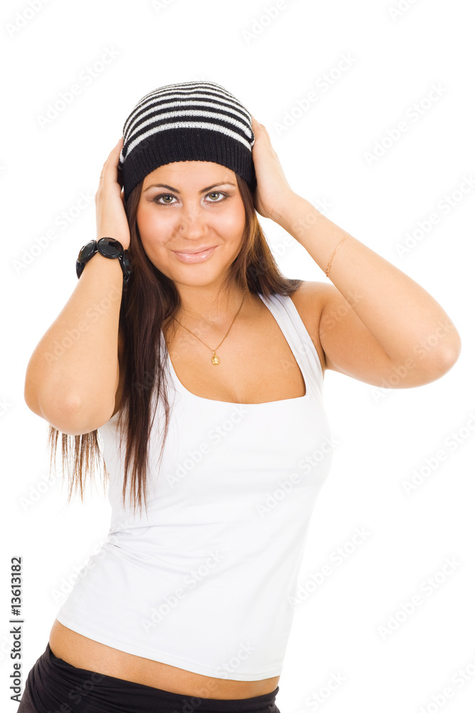 young woman holding head with hands