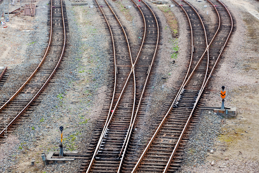 Crossing railroad track and signal lamps