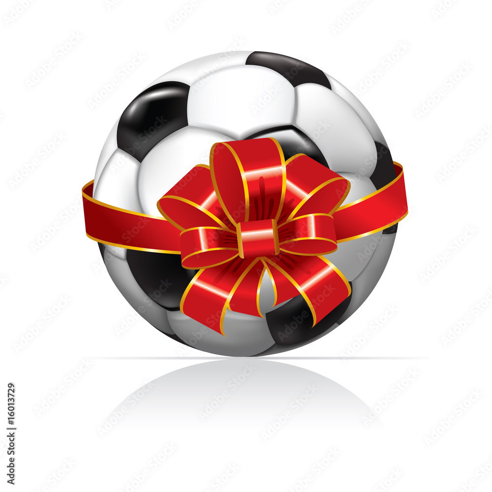 Soccer ball, bandaged silk ribbon. Vector illustration.