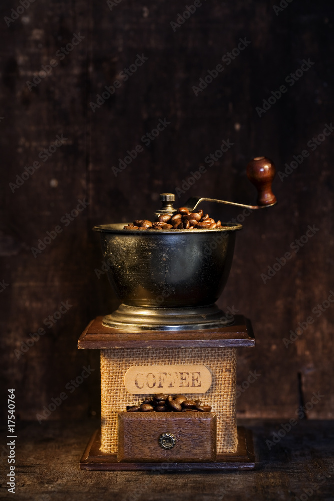 old-fashioned coffee grinder close up