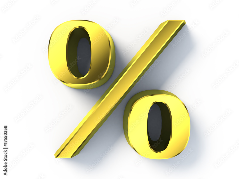 Gold 3d percent sign on white background