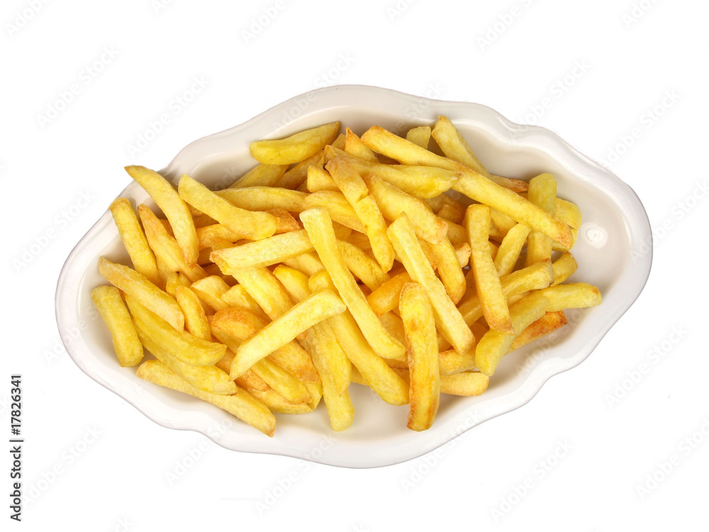 French fries on white background