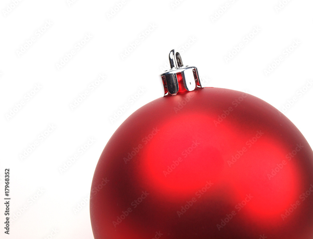 Red christmas glass ball on white background