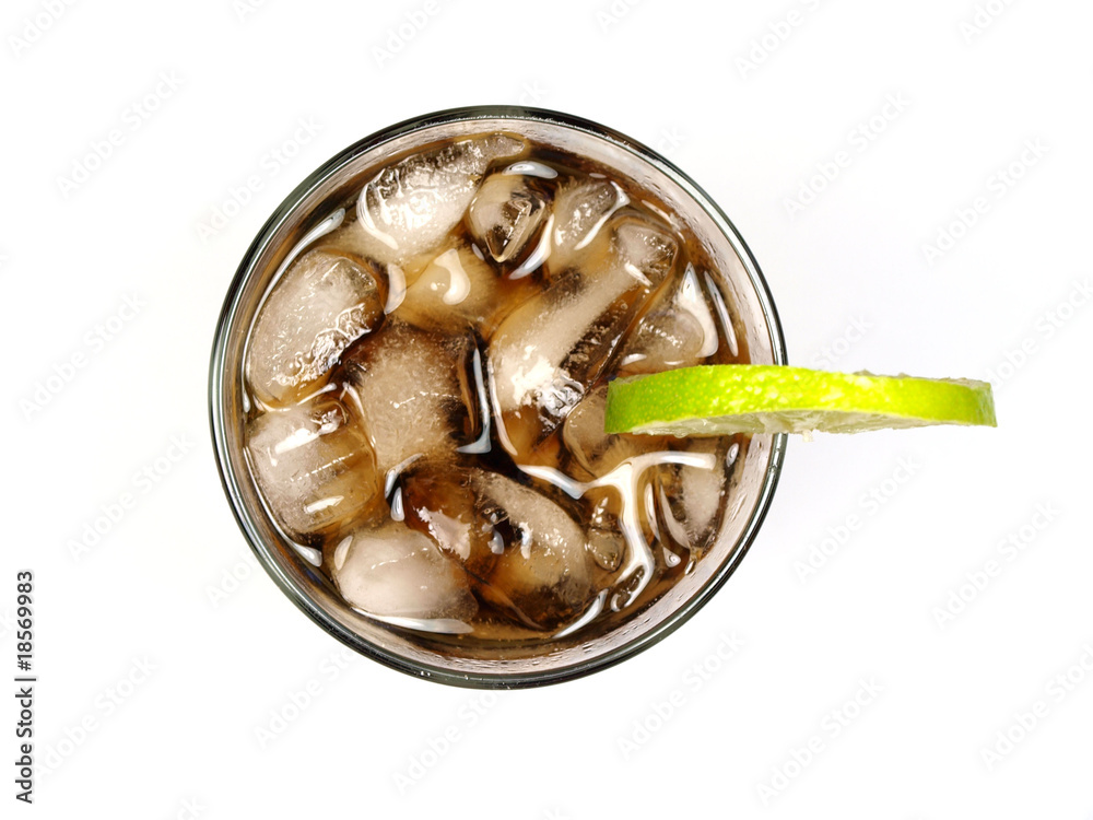 Glass of cola on white background