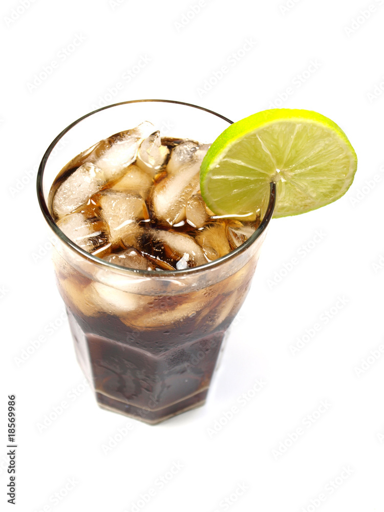 Glass of cola on white background