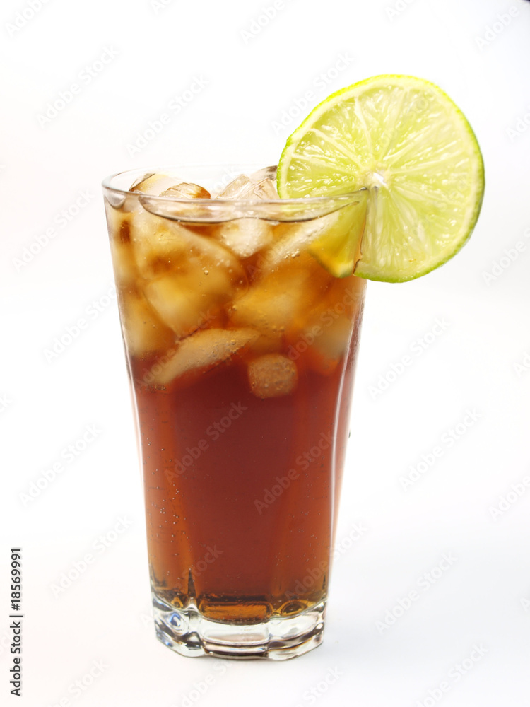 Glass of cola on white background