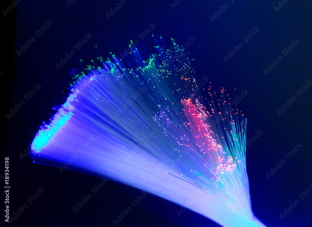 bunch of optical fibres dinamic flying from deep on technology background