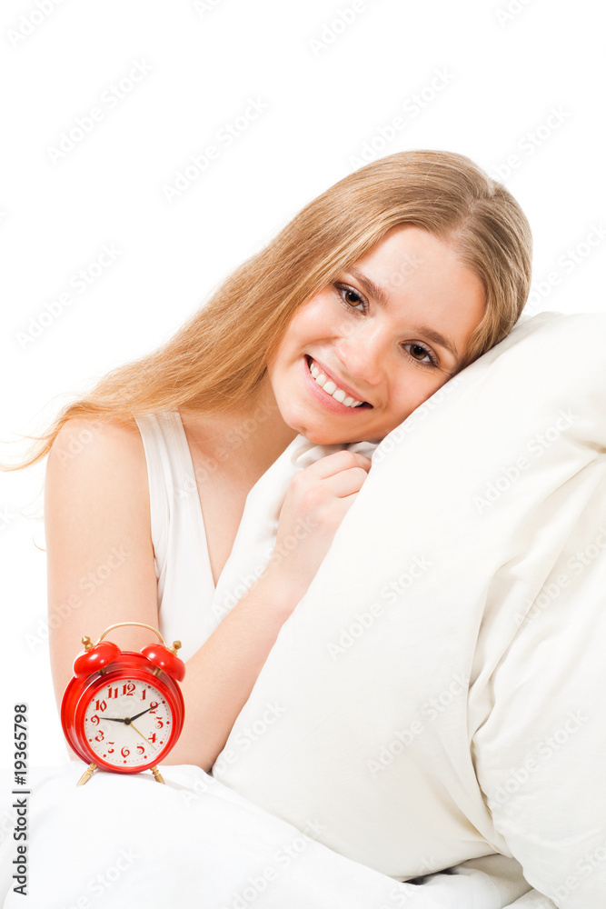 Positive woman sit with blanket