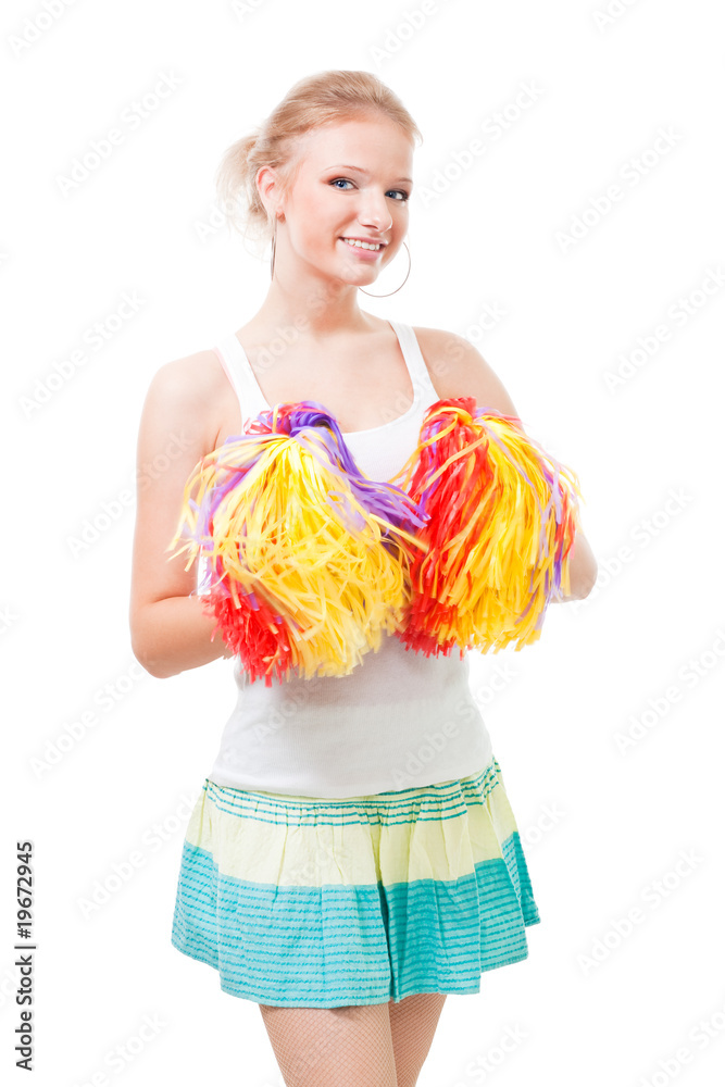 Woman cheer leader with pompoms