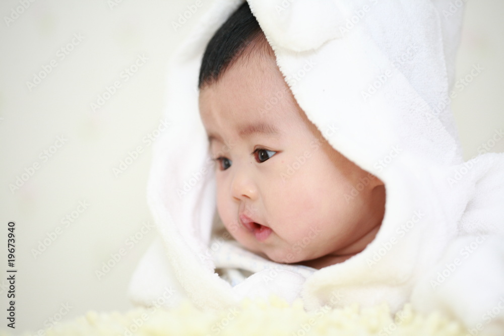 close up of cute asia baby