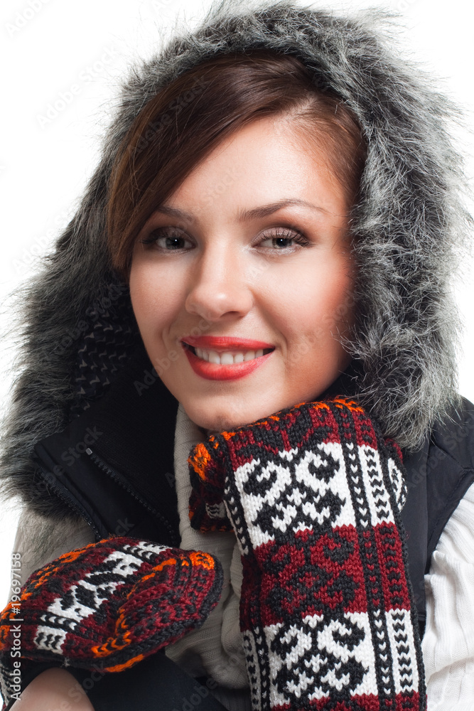 Face of a woman smile wearing winter clothes