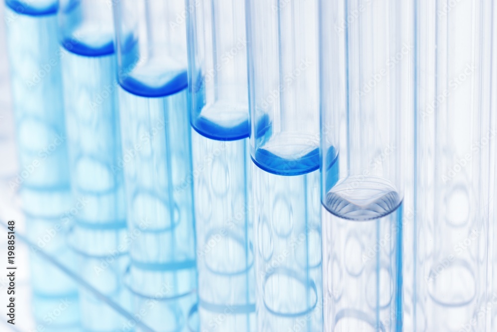 Row of glass tubes with liquid on Test Tube Racks