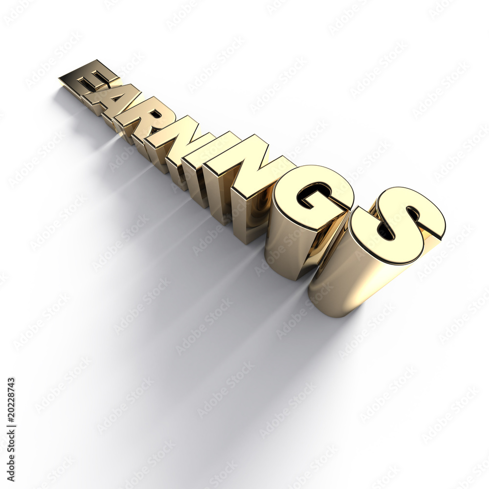 Growing golden earnings word - 3d render