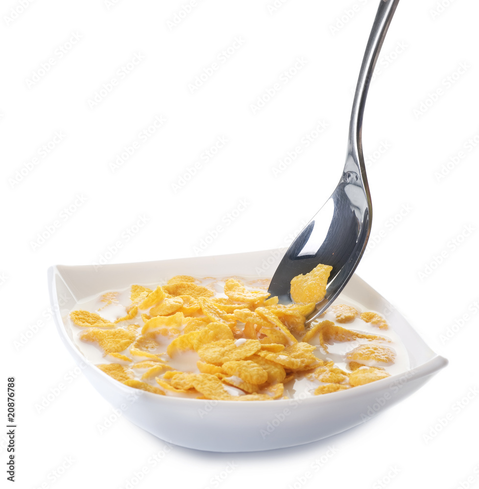 Healthy Eating-Cornflakes isolated on white