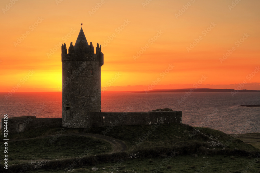 Doonagore castle at sunset