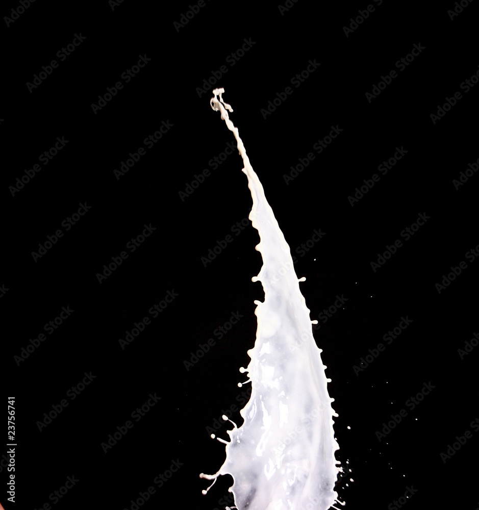 Splash of white milk over black background