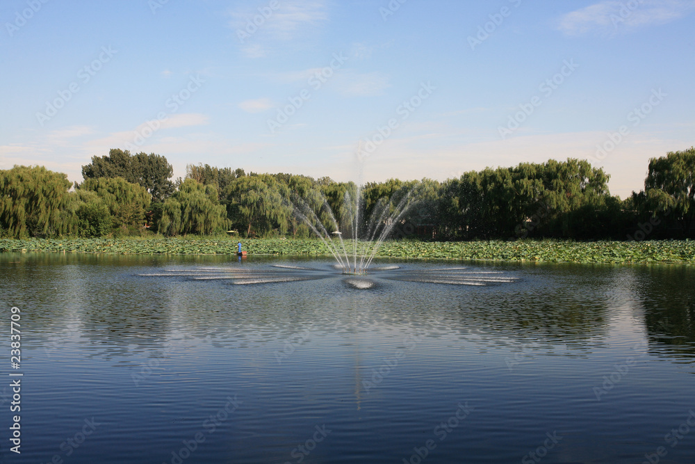 fountain during lake in beijing yuanmingyuan