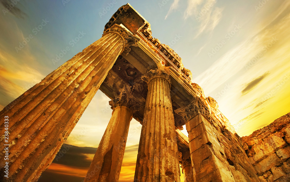 Old Ruins.Roman Columns in Baalbeck, Lebanon