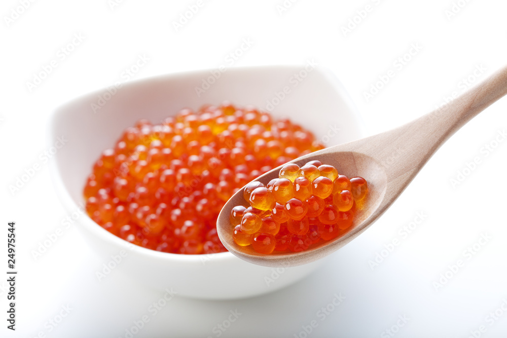 red caviar on the spoon