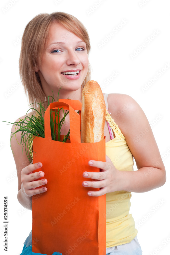 Happy blonde with baguette