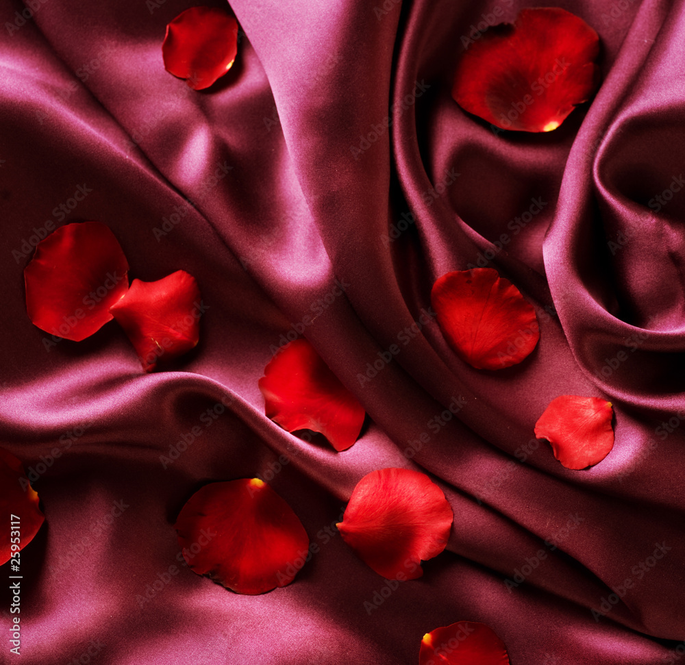 Red Silk And Rose Petals