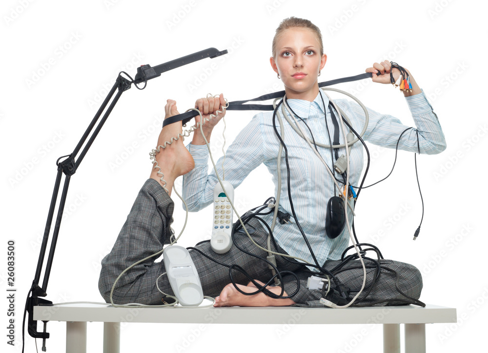 Flexible business woman dealing with disorder