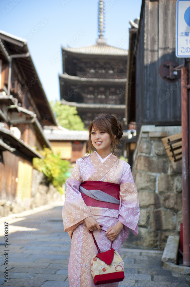 japanese kimono woman walking on the street