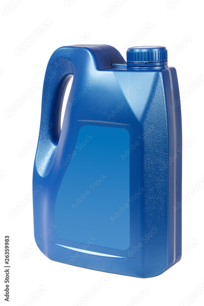 blue plastic oil can