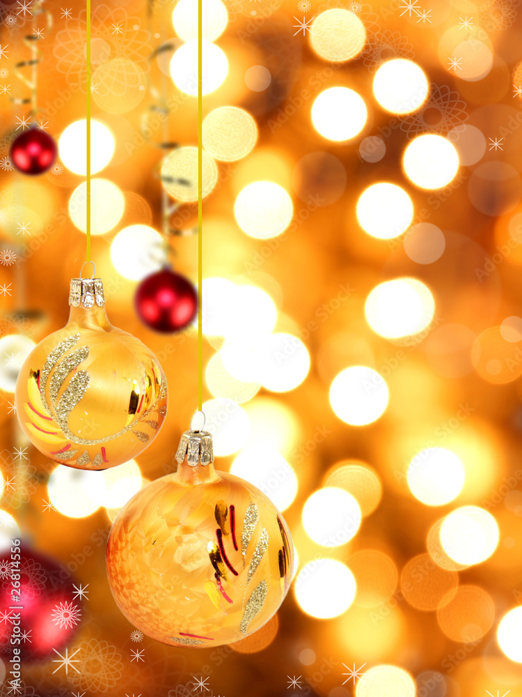 CHristmas golden balls with blur shiny background