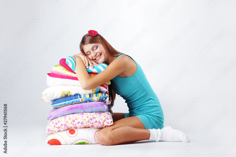 Girl restion on pillows