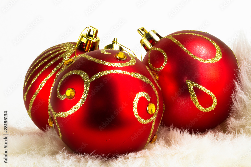 Red christmas balls isolated on white background