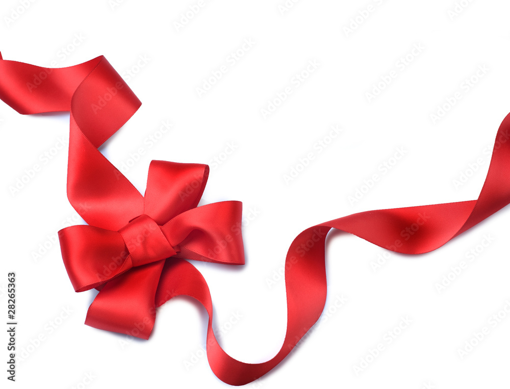 Red satin gift bow. Ribbon. Isolated on white