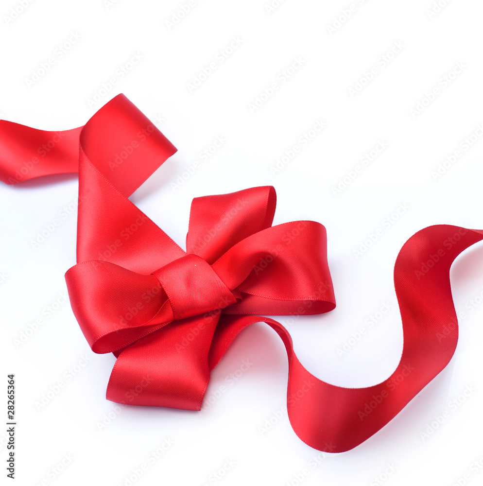 Red satin gift bow. Ribbon. Isolated on white