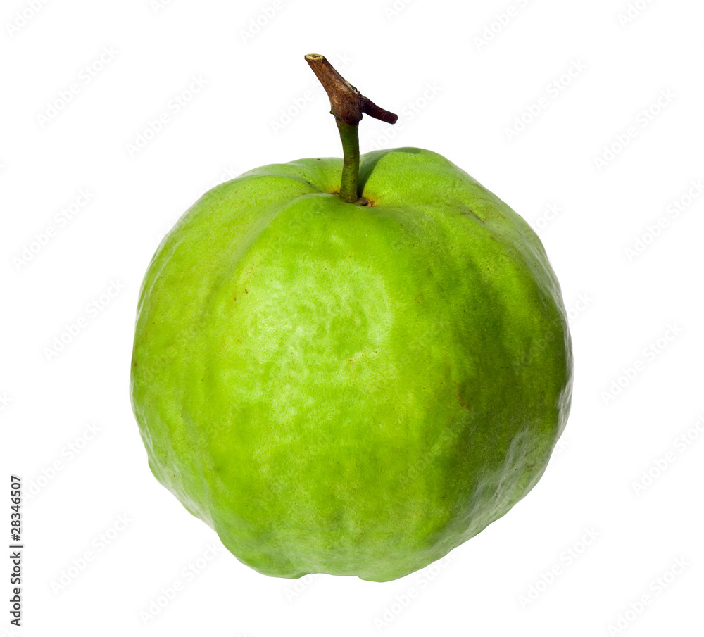 Single guava on white background.