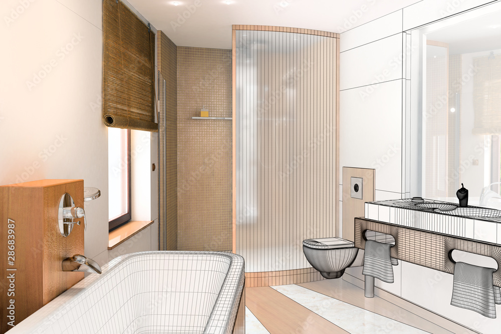 Bathroom accented in Wood II (3d)