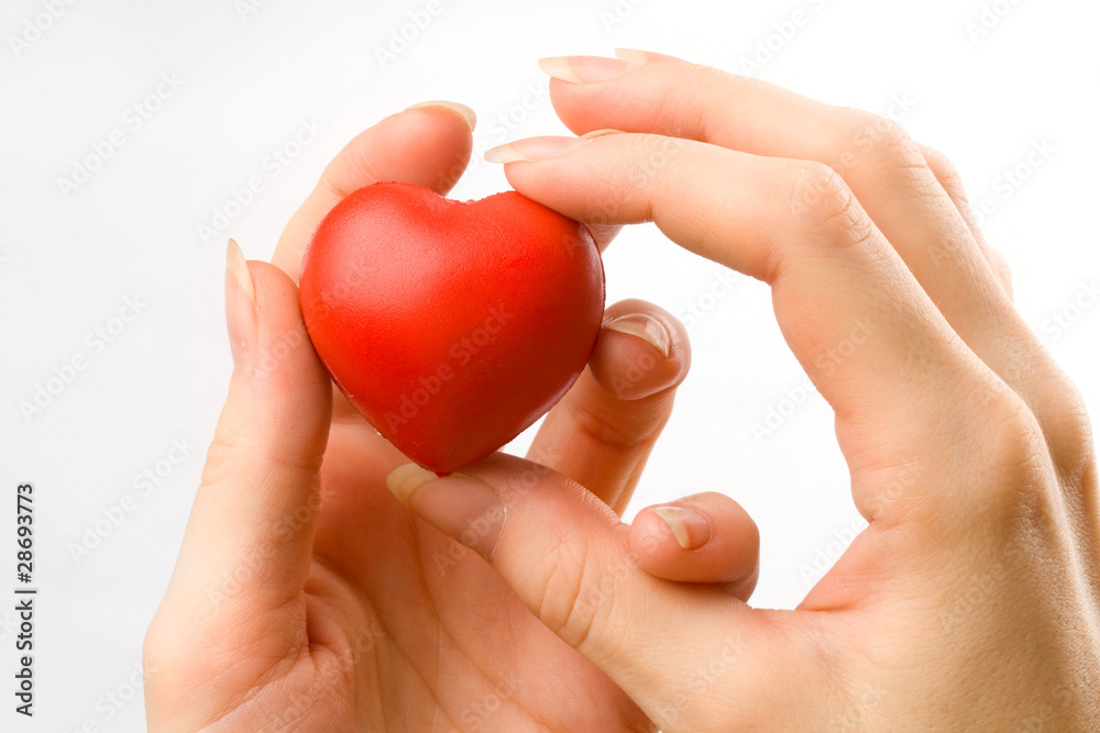 Female hands with red heart