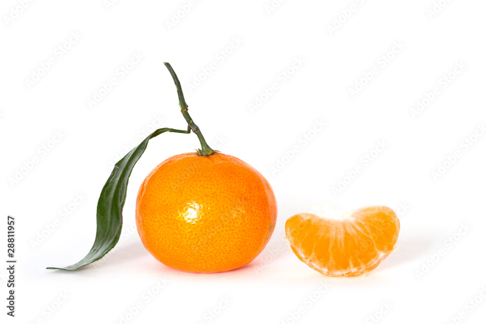 tangerine with leaf isolated on white