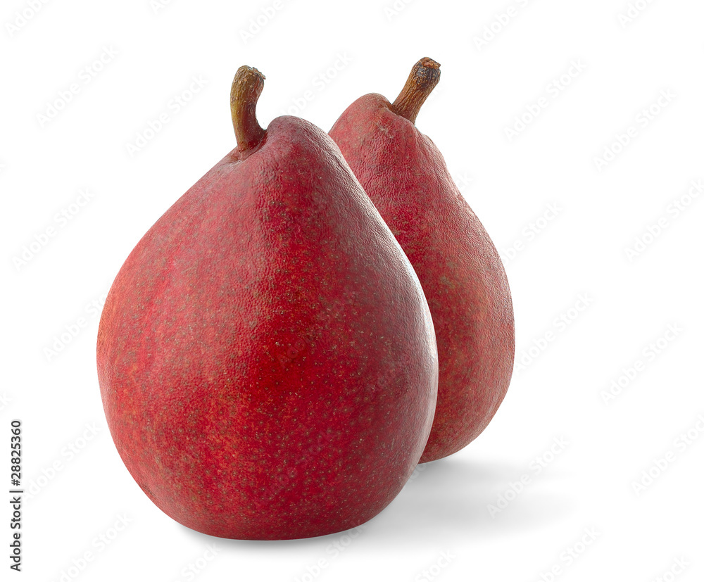 Isolated pears. Two red pear fruits isolated on white background