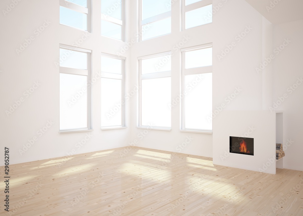 white 3d interior with fire