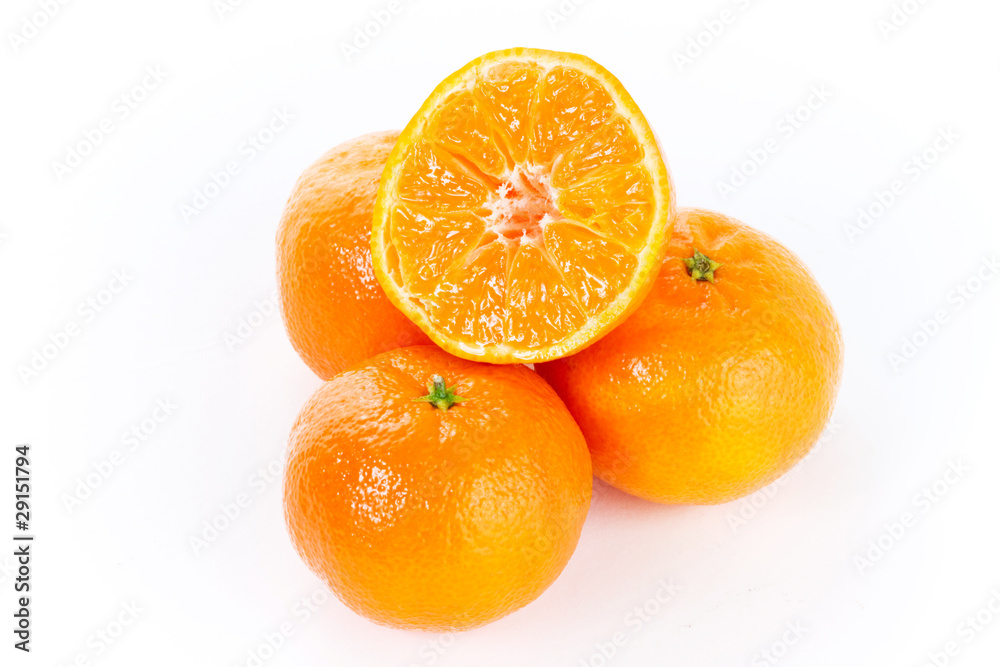 Fresh tangerines isolated on white